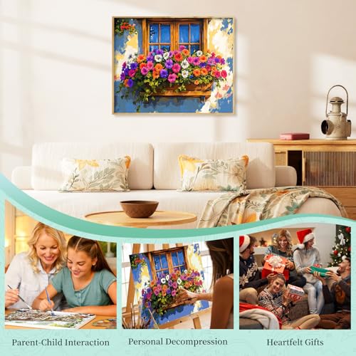 Paint by Numbers Kit for Adults, Flower Window DIY Painting Kit, 16x20 Inch - color: CYOP1P10