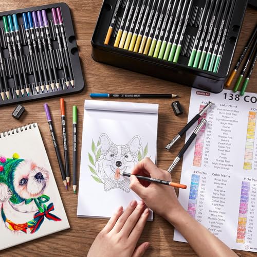 Shuttle Art 138 Colored Pencils for Adults, Soft Core Coloring Pencils Set with 1 Coloring Book,1 Sketch Pad, 4 Sharpener, 2 Pencil Extender, Perfect for Artists Kids Adults, Drawing - color: 138 Colors