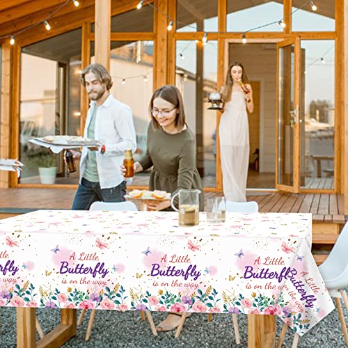 OBUSATT 3Pcs Butterfly Baby Shower Tablecloth Supplies - A Little Butterfly is On The Way Baby Girl Party Disposable Plastic Table Cover Pink Floral Princess Girl Party Decoration - style: Butterfly Baby Shower