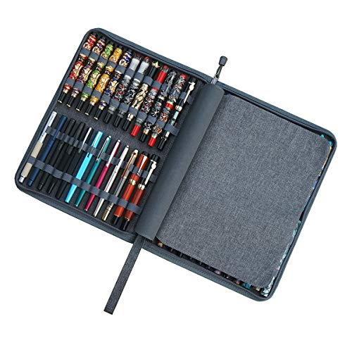 erofa 48 Slots Gray Fountain Pen Case, Canvas Pen Holder Display Pouch Bag Storage Large Capacity Water Resistant - color: Gray-Canvas