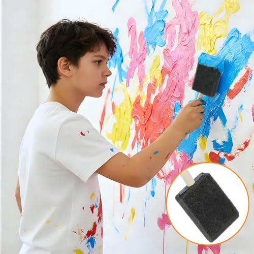 8 PCS Sponge Brushes for Painting, 1.6 Inch Foam Paint Brushes with Wood Handle for Painting, Craft, Staining, Varnish, Touch up on Wood, Canvas