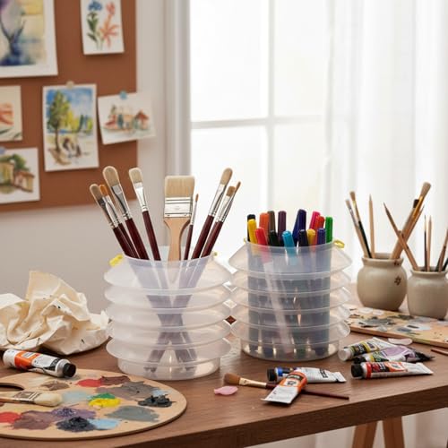 meekoo 10 Pcs Paint Water Cup Collapsible Paint Brush Washer Plastic Portable Watercolor Brush Holder Foldable Washing Buckets Multifunctional Organizer Cleaner Tool for Watercolor Oil Painting
