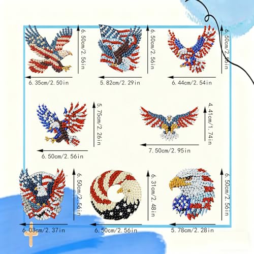 8 PCS Diamond Art Keychain Kits for Kids, DIY Diamond Painting Crafts, Beginner Art Kit, Arts & Crafts Gift - color: Patriotic Eagle, size: Animals