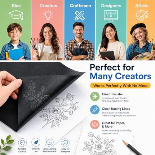 PSLER Black Carbon Paper for Tracing - 30Pcs Graphite Transfer Paper, A4 | Use with Tracing Paper, Dark Carbon Copy Paper for Drawing Patterns on Wood, Canvas, Fabric, Artist Lettering & Sketching - color: black