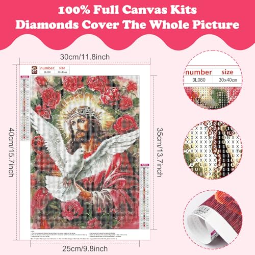 SENQAO Jesus Diamond Art Kits for Adults, Peace Dove Diamond Painting Kit for Beginners, Round 5D DIY Diamond Dots, Full Drill Painting Kit Art and Crafts for Adults Home Wall Decor 12x16inch - color: jesus