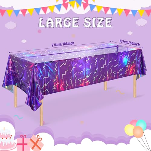 3 Pack Iridescent Purple Kpop Plastic Tablecloth 54x108 Inch, Holographic Laser Disposable Table Cover, Rectangle Purple Table Cloth for Kpop Halloween Birthday Party Decorations - color: Iridescent Kpop Purple