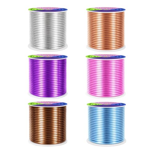 Mandala Crafts 13 GA Blue Pink Brown Assorted Anodized Aluminum Craft Wire - color: Silver Tone Copper Tone Purple Pink Brown Ice Blue, size: 13 Gauge 50X6 Feet