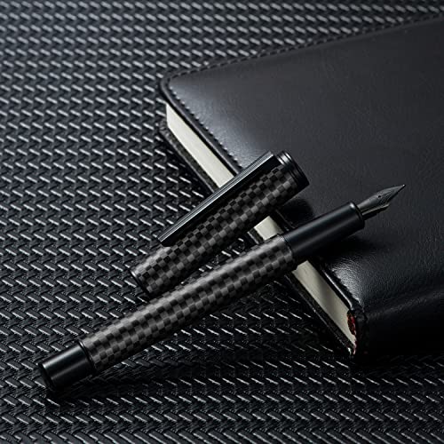 Hongdian Black Forest Carbon Fiber Fountain Pen Medium Nib Modern Design Smooth Writing Pen with Refillable Ink Converter and Metal Pen Case Set - color: Carbon Fiber, style: Medium Point
