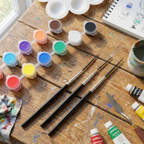 3 Pcs Script Pinstripe Brushes, Extra Long Fine Scroll Pinstriping Brush, Rigger Script Liner Brushes for Watercolor Acrylic Model and Miniature Painting