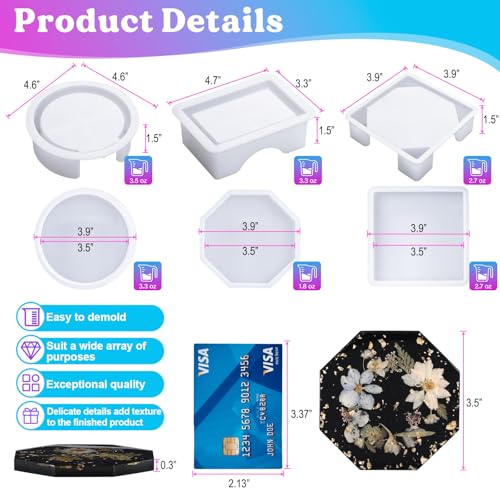 LET'S RESIN 18 Pcs Coaster Resin Molds Silicone, Coaster Molds - size: Thin Coaster