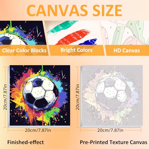 Soccer Paint by Numbers Kit for Kids, 8x8 inch | DIY Paint by Numbers for Kids, Ages 4-8-12, with Frame, Wooden Easel, Gifts Box, Fun and Relaxing,Home Wall Decor - color: Soccer