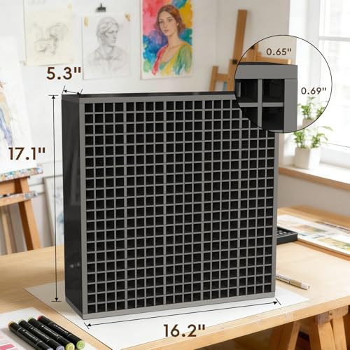 SANFURNEY 400 Slots Marker Organizer for Desk, Stackable, Black | Alcohol Marker Storage Rack, Pen Color Pencil Holder, Art Supply Organizer for Home Office Classroom