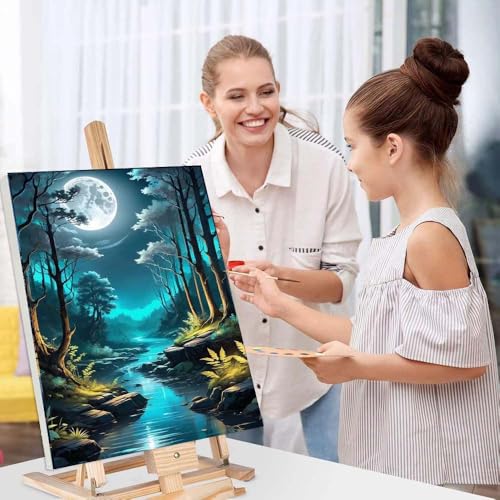 4 Pack Beach Paint by Numbers for Adults with Framed Canvas Wooden Easel | Beach Paint by Number on Canvas, DIY Moon Landscape Acrylic Oil Painting Kits with Brushes for Home Wall Decor (8x12 inch) - color: 4pc Beach