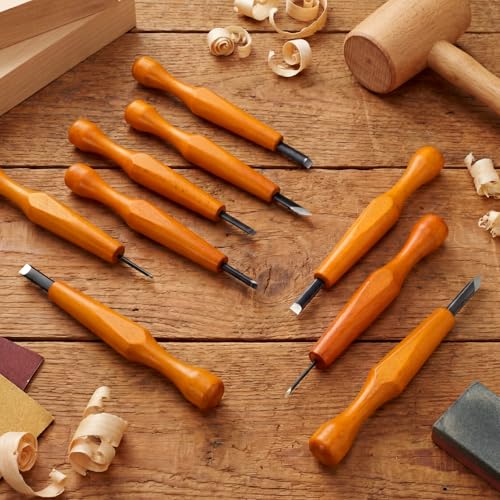 20 Pcs Linocut Carving Tools Set Triangular Flat Slanted Half-round Linocut Tools Carving Knife Chisel Kits for Woodworking Printmaking DIY Stamp Sculpture Beginner Sculpture
