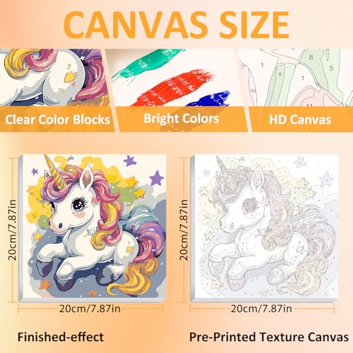 Unicorn Paint by Numbers Kit for Kids, 8x8 inch | DIY Paint by Numbers for Kids, Ages 4-8-12, with Frame, Wooden Easel, Gifts Box, Fun and Relaxing,Home Wall Decor - color: Unicorn