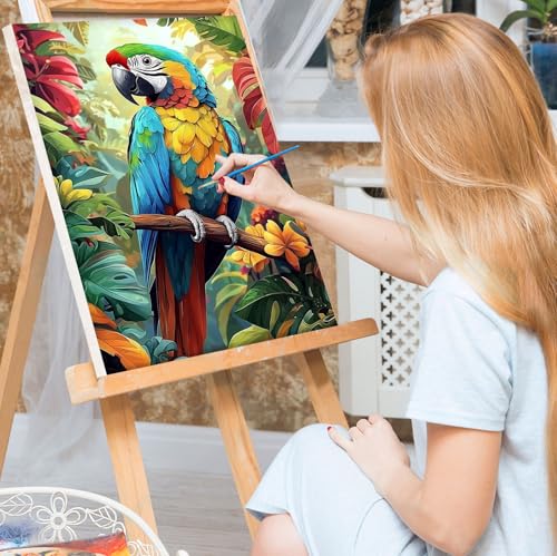 Bowetile Framed Paint by Numbers Parrote for Adults Beginners, Adults' Paint-by-Number Birds Kits, Easy Adult Paint by Number Kits on Canvas, Acrylic Animals Number Painting for Home Decor, 8x12in - color: Parrot