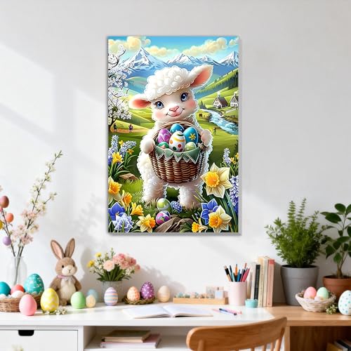DOMROM Framed Paint by Numbers Kit for Adults, Cute Lamb DIY Paint by Number Kits on Canvas, Easy Animal Painting by Numbers for Home Wall Decor Gift 8x12 Inch - color: PK036