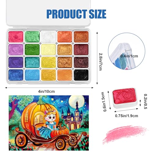 CraftyManor Mini Glitter Watercolor Paint Set, 20 Colors Shimmer Metallic Watercolour Painting Sets, Solid Pearl Water Color Paints for Adult, 1ml Trial Pack (Pumpkin Castle)