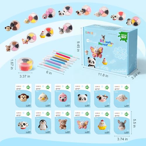 CLYMENE Air Dry Clay Kit for Kids, 12 Animals Modeling Clay with Accessory | Pre-portioned Clay, Includes Tools and Tutorials, Arts and Crafts Creative Toys, Boys and Girls, Ages 3+