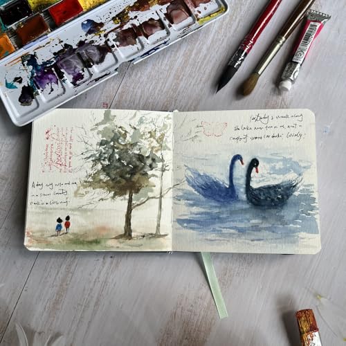 tumuarta Watercolor Journal, 3.5x5.5”, 140 LB, 300 GSM, Cotton Paper, Cold Press, 24 Sheets, 48 Pages, Watercolor Sketchbooks for Use As Travel Notebook Mixed Media Pad On The Go - color: Green
