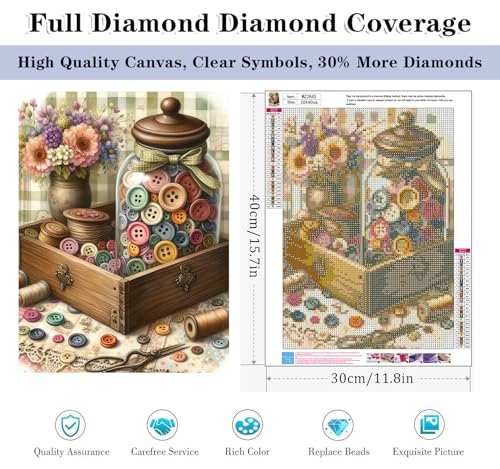 HHMATITS Vintage Sewing Button Diamond Art Kits for Adults 12x16IN - color: Button