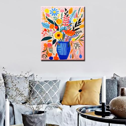 Sketching Graffiti Flowers DIY Paint by Numbers for Adults Yellow and Pink Camille Flower DIY Oil Painting Acrylic Paint Art Colorful Painting Kit Canvas with Acrylic Paints 16x20 Inch(DIY Frame ) - color: Floral Vase 07, size: 16''x20''(DIY Frame)