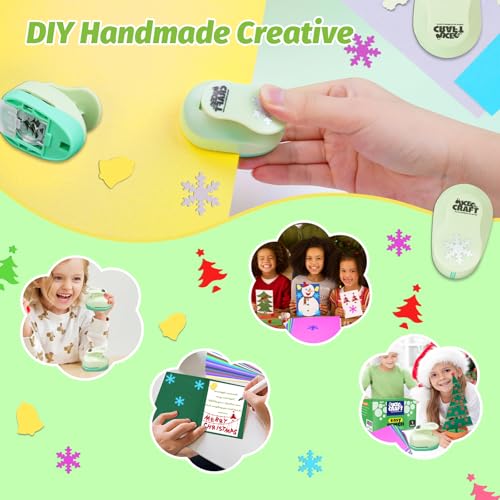 Hole Punch 1 Inch Craft Christmas Snowflakes Bells Shapes with 30PCS Paper - style: 3 Diffrent Shapes Punch & 30 Craft paper