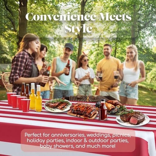 Grandipity Patriotic Theme 6 Pack Premium Disposable Plastic Tablecloth 54 Inch. x 108 Inch. Rectangle Table Cover - color: Patriotic, size: 54" x 108" - 6 Pack