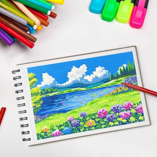 5.8x8.3in Sketch Book, 60Sheets Spiral Bound Notebooks, Bright White 92lbs/150gsm Acid-Free Drawing Paper for Painting,Sketching, Professional Sketch Pad for Artists, Beginners. BW-Light Coffee - color: Bright White-Light Coffee