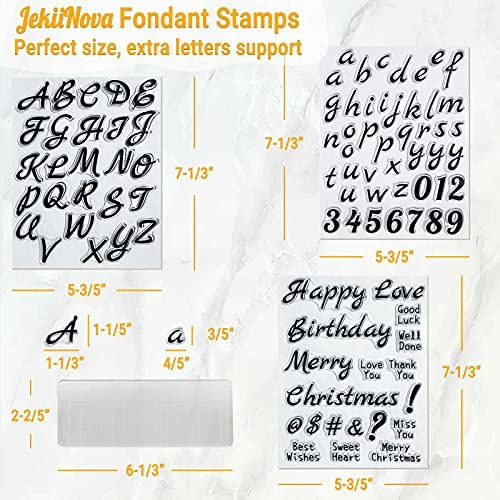 4 PCS Alphabet Letter Fondant Stamps for Biscuit Cake Cookie, Upgraded Food Grade Alphabet Cake Stamp Tool Uppercase Extra Spare Lowercase Numbers Phrases for Christmas Party Reusable Cookie Stamp - color: Clear
