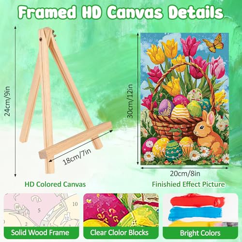 MAXBYE Easter Framed Paint by Numbers Kits for Adults Beginners with Wooden Easel, Rabbit with Flowers Art Kit Crafts with Frame, DIY Canvas by Numbers for Gift Home Wall Decor 8×12in - color: ZL002