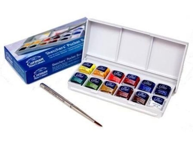 Winsor & Newton Cotman Watercolor Paint Set, Studio Set, 12 Half Pan with Brush