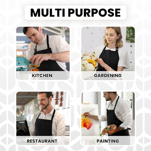 Adjustable Bib Apron 100% Polyester Kitchen Aprons Waterdrop Resistant Aprons with Adjustable Strap, Pockets & Long Ties - color: Black, style: Pack of 2