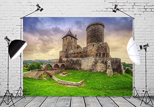 BELECO 10x8ft Fabric Poland Medieval Castle Photography Backdrop Będzin Castle Sunset Scenery Ancient Old Fortress European Stone Tower Gothic Architecture Historical Heritage Background Photo Props - size: 10x8FT