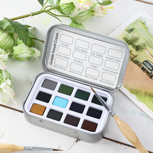Grabie 12 Color Travel Watercolor Paint Set, Pocket Palette, Forest - color: Forest