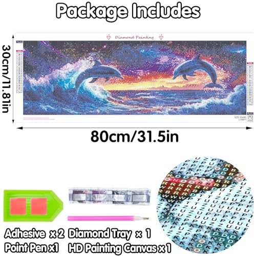 Yomiie Large 5D Diamond Art Kits for Adults, Dolphins Diamond Painting Art Landscape DIY Full Round Drill Kits, Embroidery Rhinestone Diamond Crystal Craft Canvas Home Wall Decor 31.5x11.81 inch - color: Rainbow Dolphins