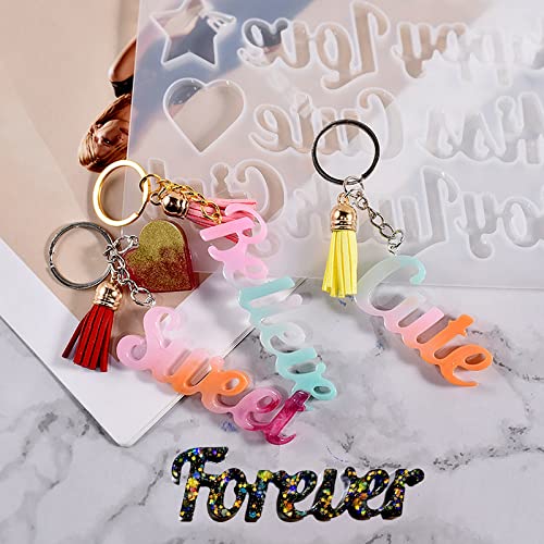 ZQYSIING Alphabet Resin Molds, Set of 2 Blessing Alphabet Keychain Molds | Conjoined Alphabet Silicone Molds for Epoxy Resin Casting, DIY Crafting Letter Keychain Bag Charms Jewelry Pendant - color: 2PCS Blessing Letter Molds