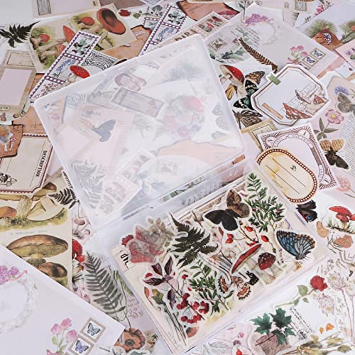200Pcs Vintage Scrapbook Stickers, Aesthetic Junk Journal Stamping Supplies Kit, Scrapbooking Ephemera Washi Paper for Bullet Journaling Planners Diary Collage - style: Forest