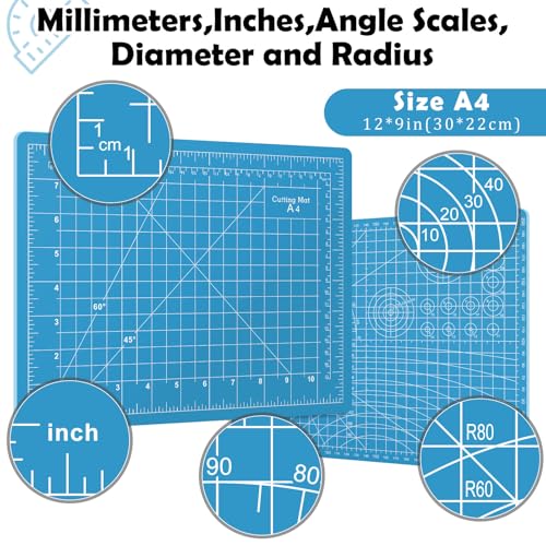 A4 Cutting Mat,Small Self Healing Sewing Mat 12in x 9in Rotary Cutting Mat Double Sided Thickened Craft Cutting Board for Hobby Fabric Precision Sewing Modeling Quilting Projects,Blue - color: Blue, size: 11.8"L x 8.7"W