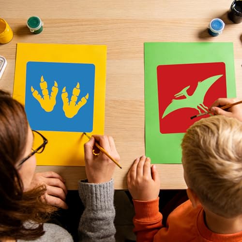 CUTHOLLOW 25PCS Dinosaurs and Volcanoes Painting Shape Stencils Sets - 8 Inch Reusable&Washable Drawing Template, Different Primary Themed Sidewalk Chalk Art Stencils Kit for Craft Room Wall Paper - style: Dinosaurs And Volcanoes
