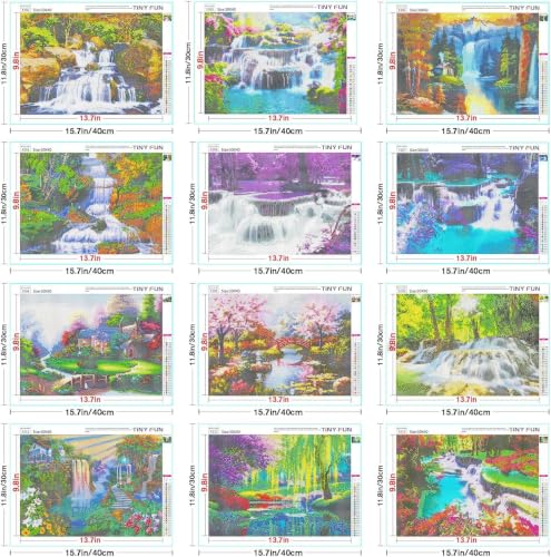 TINY FUN 12 Pack Diamond Art Kits for Adults & Beginners 5D Diamond Painting with Round Full Drill for Home Wall Decor Gift - color: 12PC-F202-F213