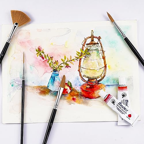 Sable Watercolor Brushes Professional Kolinsky Sable Brushes 7pcs - Dagger, Pointed Rounds, Rigger, Long Flat, Fan Brush Set for Watercolor Gouache Acrylic Inks Painting - color: Black