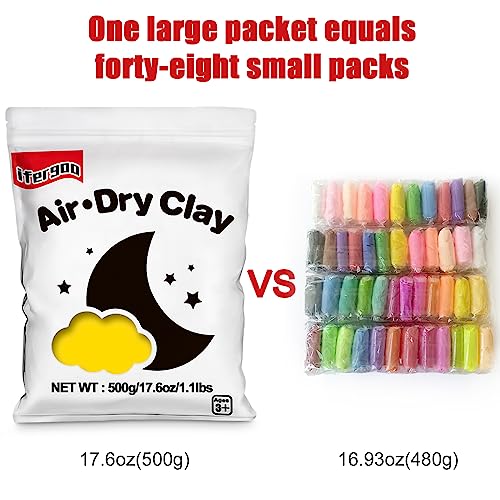 ifergoo 500g Yellow Air Dry Clay, 1.1LBS Foam Magic Modeling Clay for Kids | Refill Foam Magic Clay for School Art & Craft Project, Slime Supplies, Ultra-light & Soft, Gift for Age 3-12 Boys & Girls - color: Yellow/500g