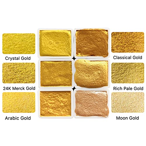 Metallic Watercolor Paint Set – Set of 6 Shimmery Gold Solid Water Colors – Artist Quality – Perfect for Adults, Students, Hobbyists(Earth Golden)