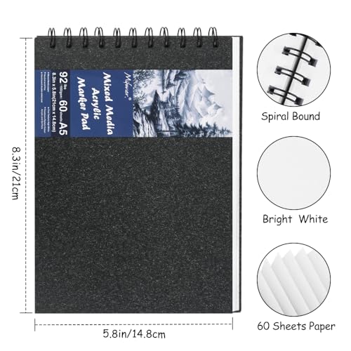 8.3x5.8 Sketch Book,Art Sketchbook for Drawing Pad,Mixed Media Sketchbook - color: TopSpiral-BrightWhite-Black