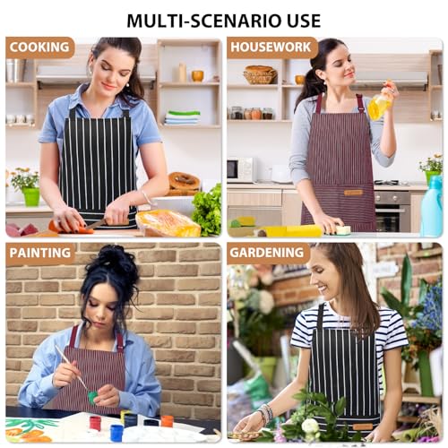 VALOME 2 Pack Kitchen Aprons with Pockets, Cooking Chef Apron for Men Women | Adjustable Neck Strap, Unisex Bib Soft Aprons, Cotton-Blend, for Grilling Cooking Gardening Baking - color: Black & Red