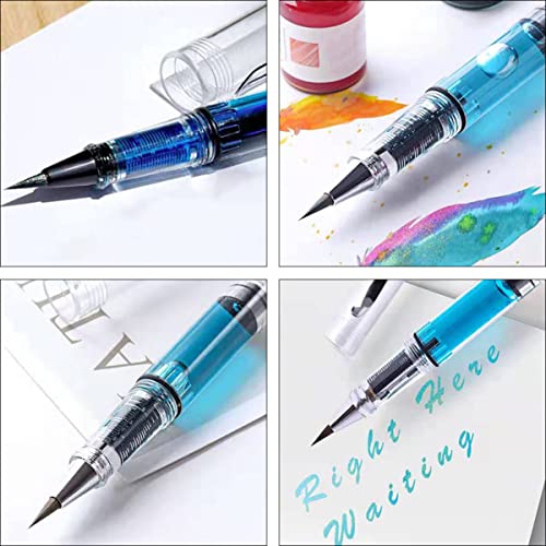 NUOBESTY 15 Pcs Refillable Watercolor Brush Pens for Calligraphy Painting Drawing with Transparent Body and Large Ink Capacity