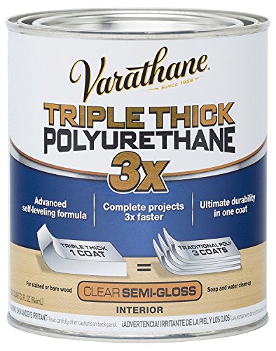 Varathane Triple Thick Polyurethane Semi-Gloss Wood Finish | One Coat Protection, Self-Leveling Formula, Scratch And Stain Resistance, Crystal Clear Finish, Quart - size: Quart (Pack of 1), style: Semi-Gloss