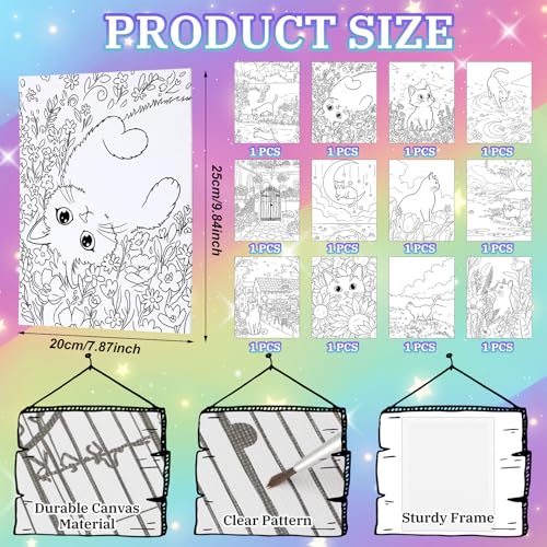 Motipuns 12 Set Black Cat Flower Pre Drawn Canvas for Paint for Adults | 8 x 10 Inch, Sip and Paint Party Kit, Pre Printed Framed Canvas with Easels Paints Brushes Aprons, Party Adult Art Supplies - style: Flower Cat