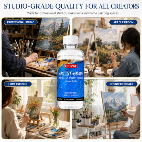 Odorless Mineral Spirits 16.9 Fl Oz High Purity, Low Odor Solvent for Thinning Oil-Based Paints, Cleaning Brushes & Tools, Oil Paint Thinner, Degreasing, DIY Crafts, Art Projects and Home Maintenance